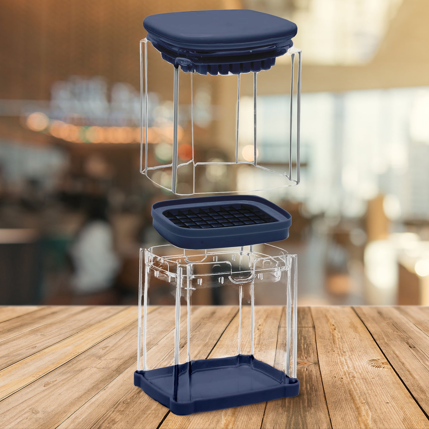 Cheer Collection Vegetable Chop Box with 3 Interchangeable Blades, Navy Blue