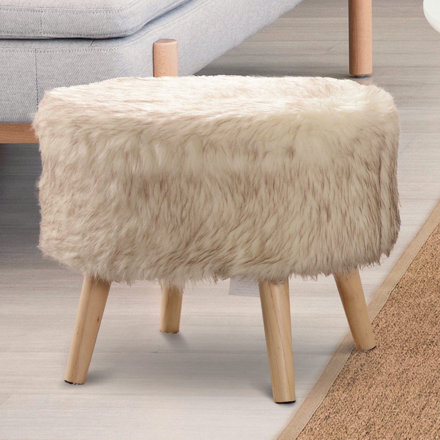 Cheer Collection Faux Fur Wood Leg Stool