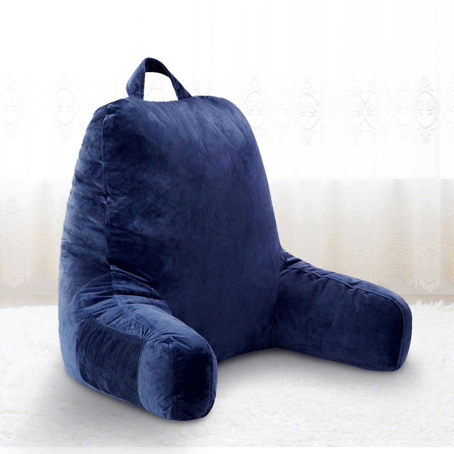 Cheer Collection Kids Size Reading and Gaming Pillow with Armrest - Plush Fiber Filled Backrest Pillow