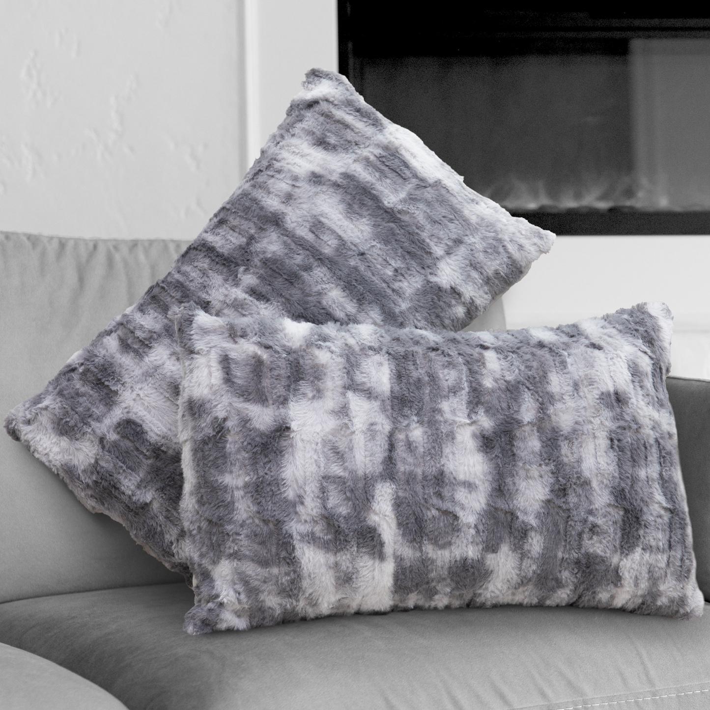 Cheer Collection Decorative Faux Fur Throw Pillow  with Inserts - Luxuriously Soft Bamboo Design Accent Pillows – 12” x 20” - Set of 2