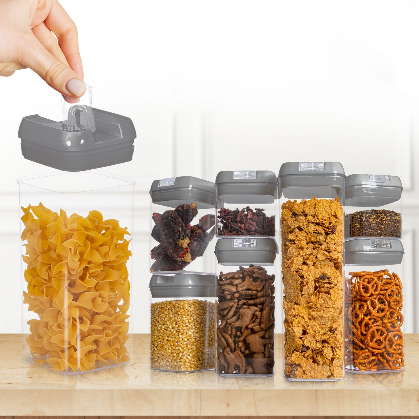 Cheer Collection Set of 7 Airtight Food Storage Containers plus Dry Erase Marker and Label - Multiple Colors Available