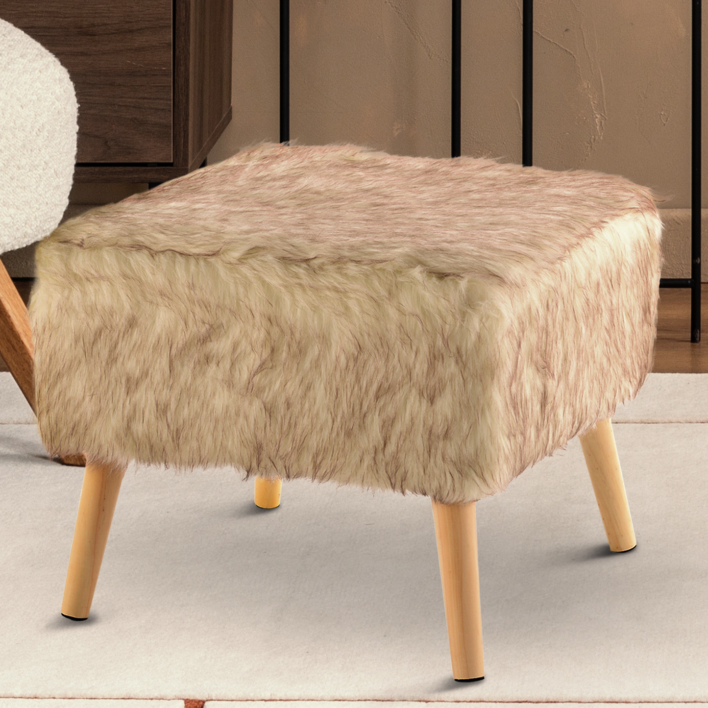 Cheer Collection Faux Fur Wood Leg Stool