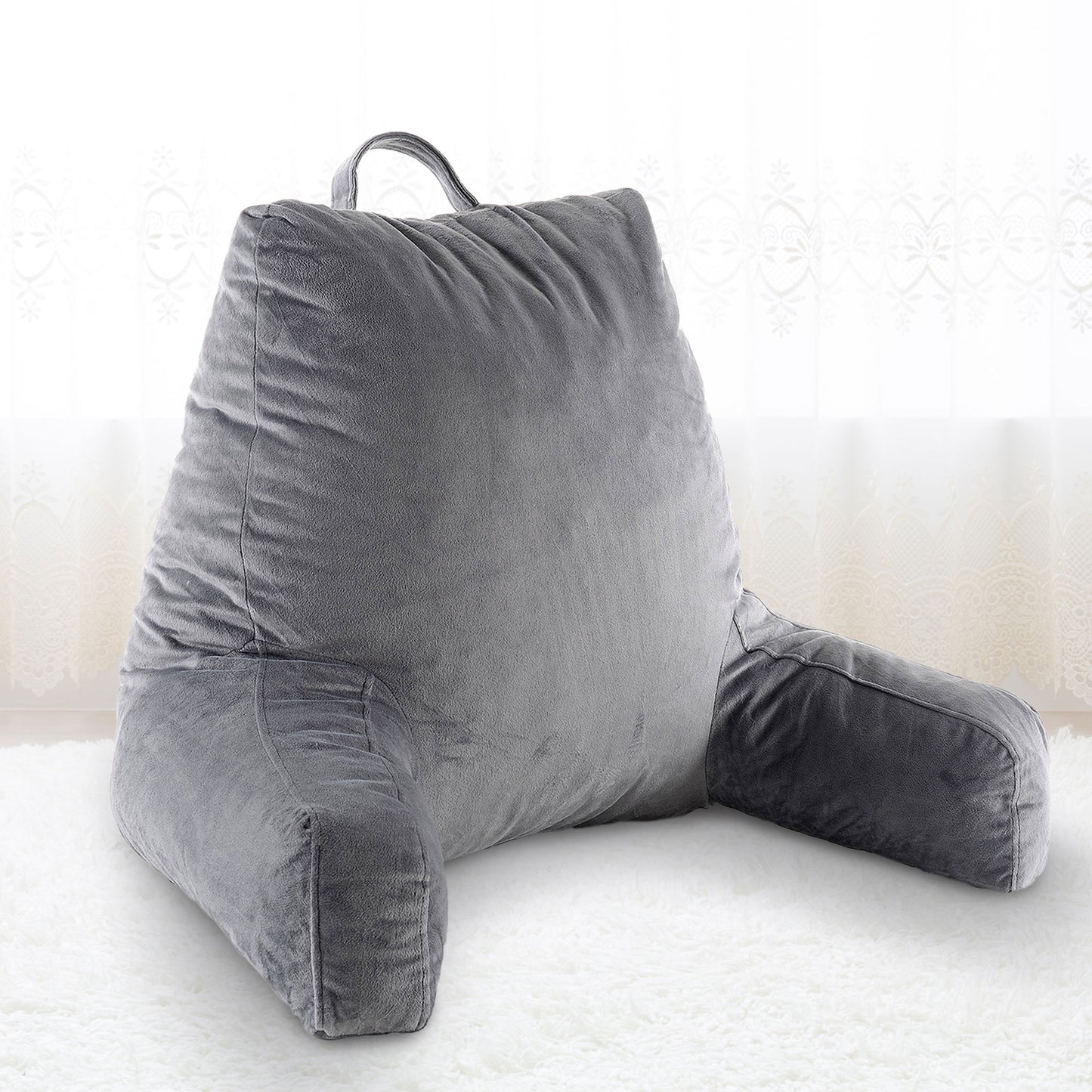 Cheer Collection Kids Size Reading and Gaming Pillow with Armrest - Plush Fiber Filled Backrest Pillow