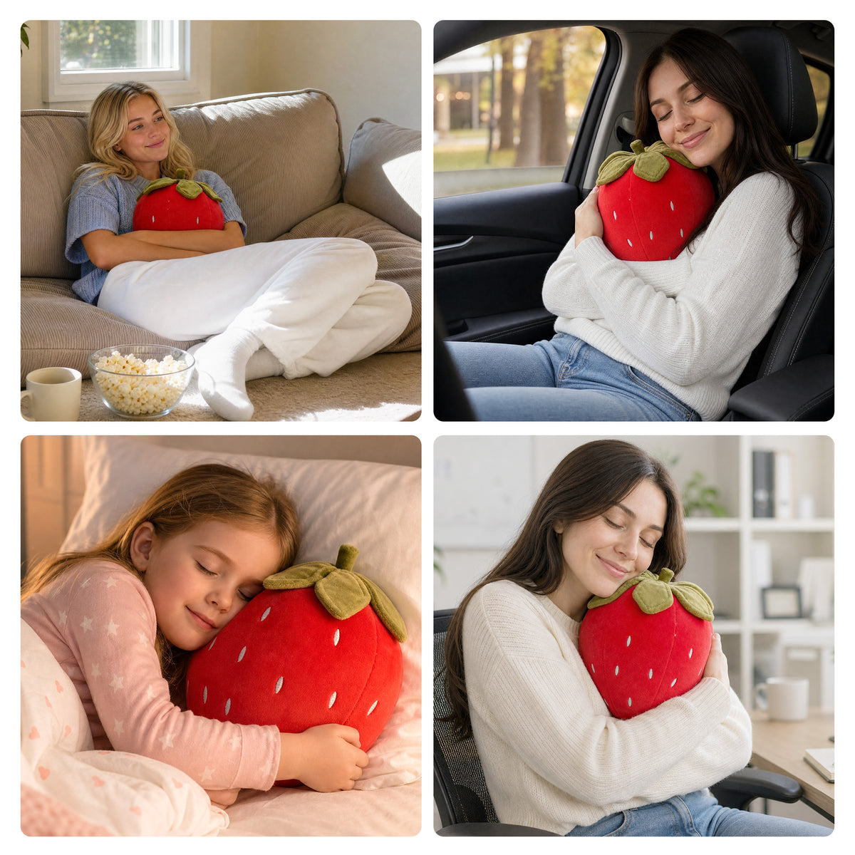 Cheer Collection Strawberry Shaped Plush Throw Pillow with Ultra Soft Huggable Cushioning for Cozy Home Decor