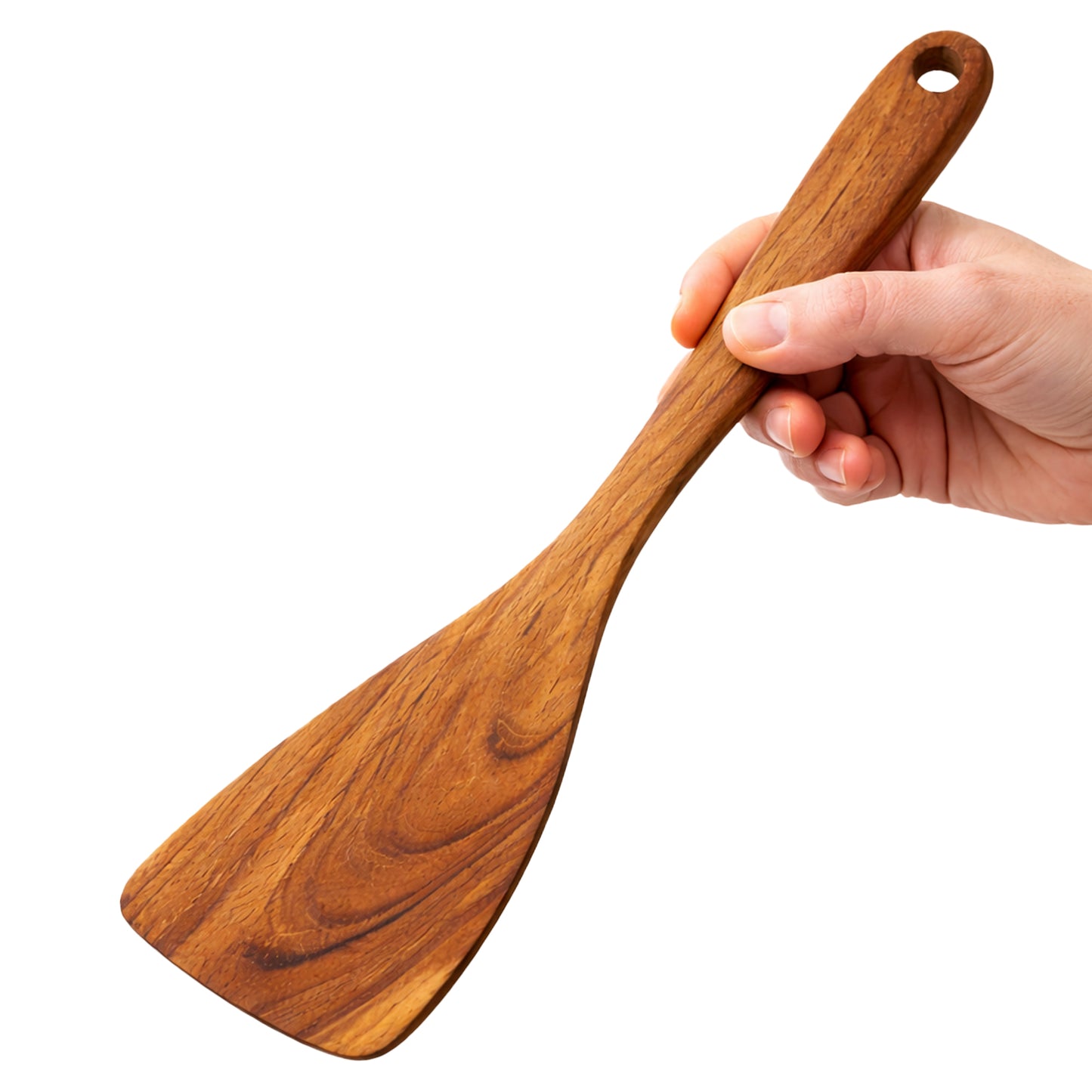 Cheer Collection Teak Wood Frying Spatula for Nonstick Pans with Wide Flat Turning Head