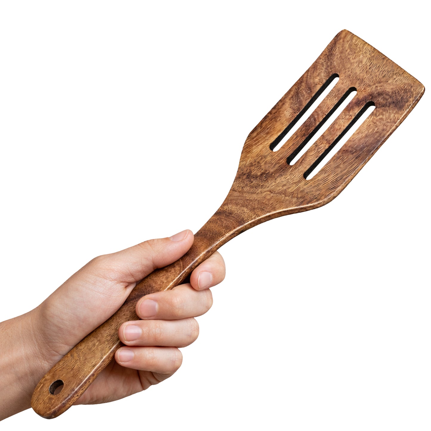 Cheer Collection Teak Wood Slotted Spatula for Cooking with Drain Slots and Nonstick Safe Design