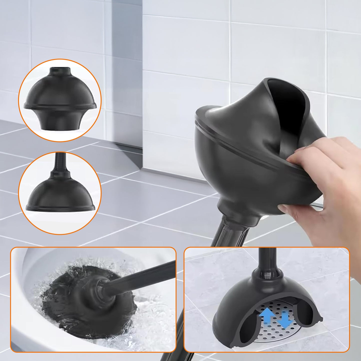 Cheer Collection Dual Action Toilet Plunger and Bowl Brush Set with Compact Storage Holder