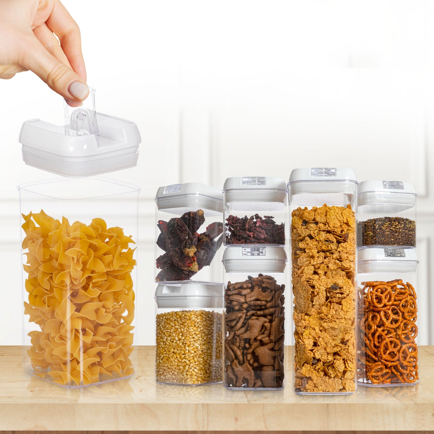 Cheer Collection Set of 7 Airtight Food Storage Containers plus Dry Erase Marker and Label - Multiple Colors Available