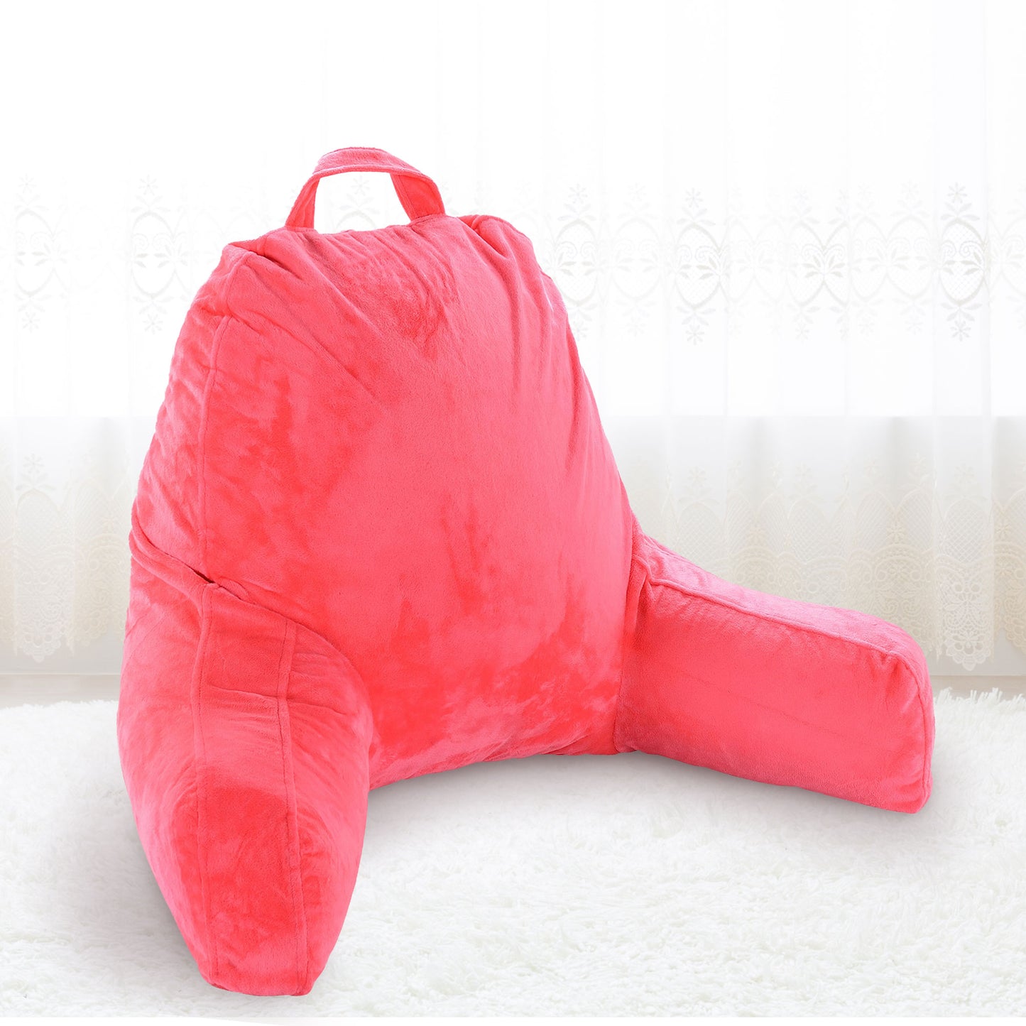 Cheer Collection Kids Size Reading and Gaming Pillow with Armrest - Plush Fiber Filled Backrest Pillow