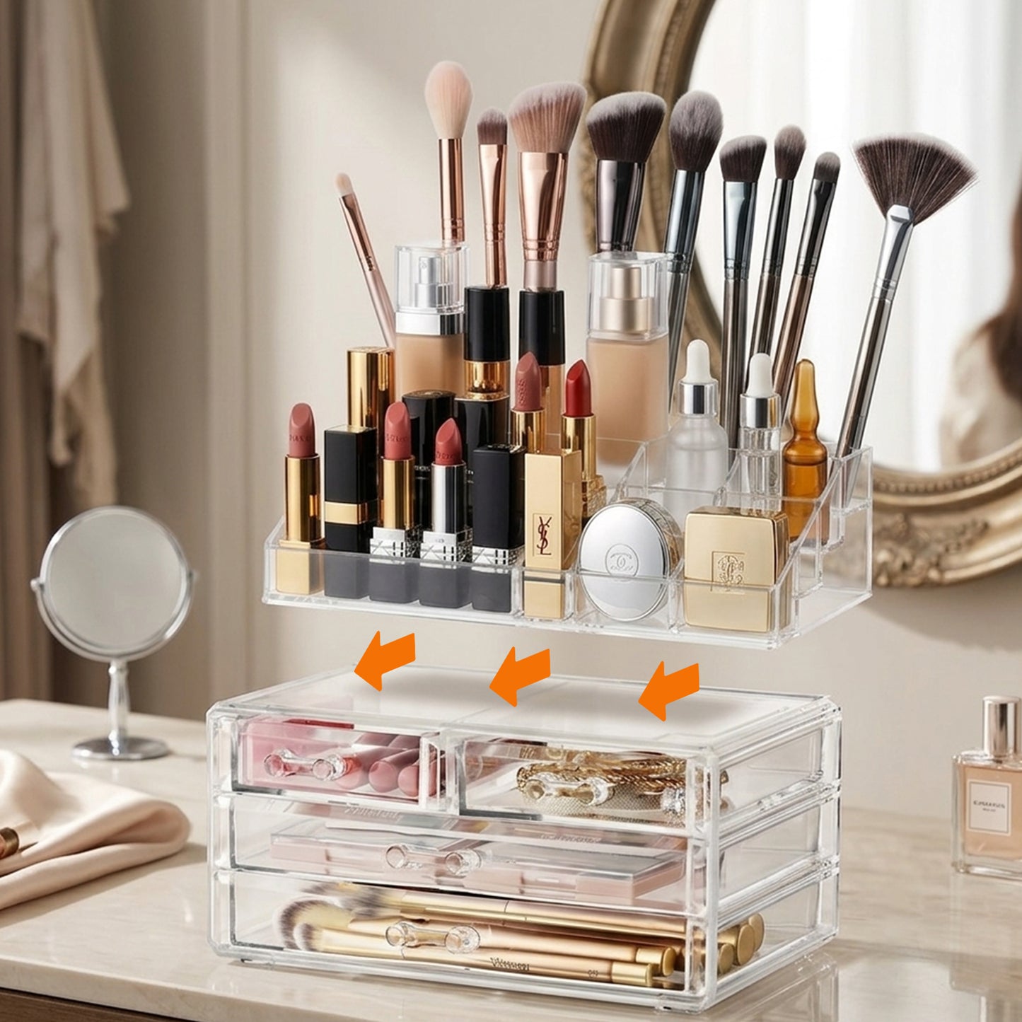Cheer Collection Clear Makeup Organizer with 4 Drawers & 16 Compartments