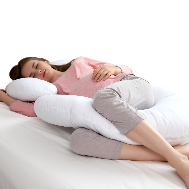 Cheer Collection J-Shape Kapok Fiber Body Pillow for Pregnancy Comfort and Support with Removable Washable Cover