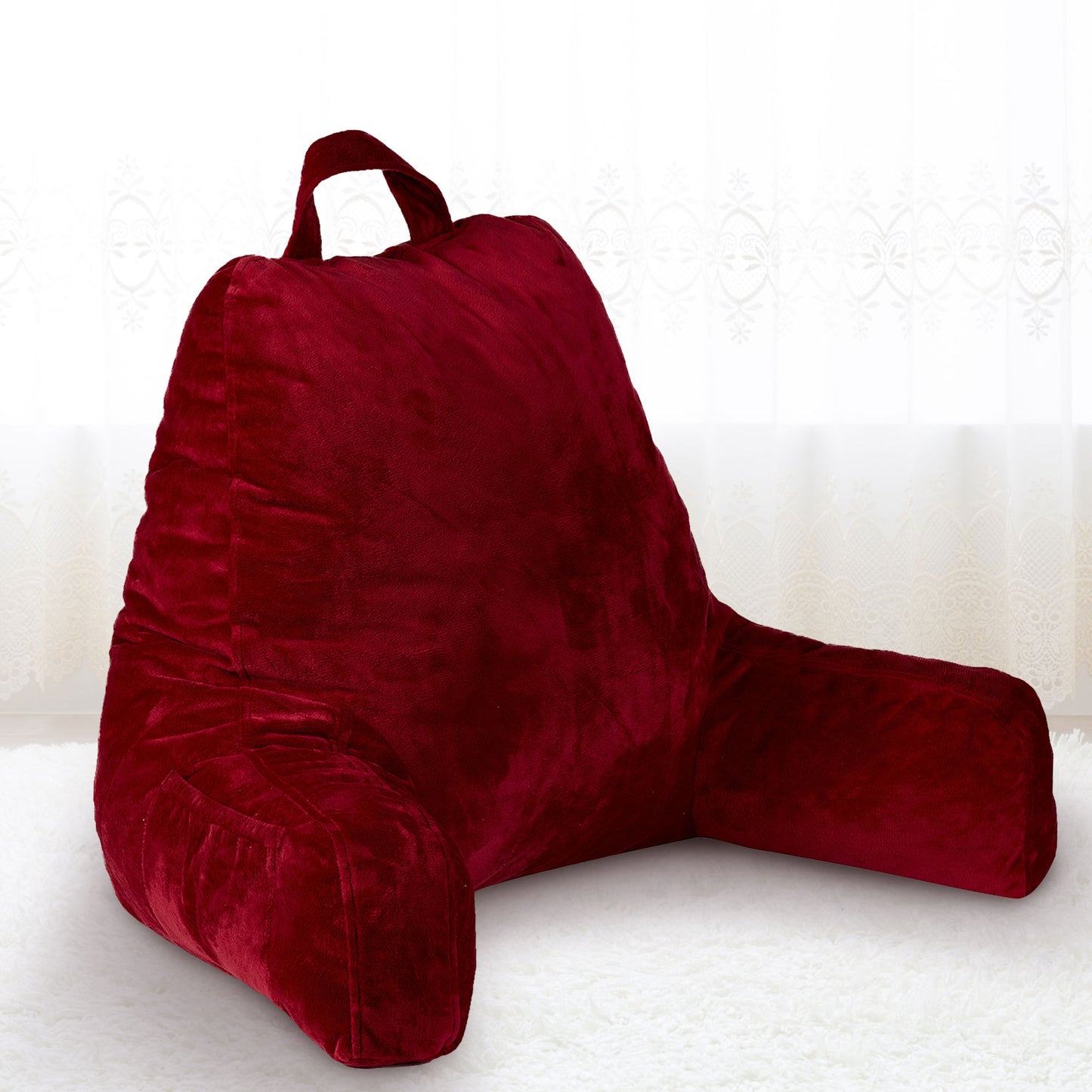 Cheer Collection Kids Size Reading and Gaming Pillow with Armrest - Plush Fiber Filled Backrest Pillow