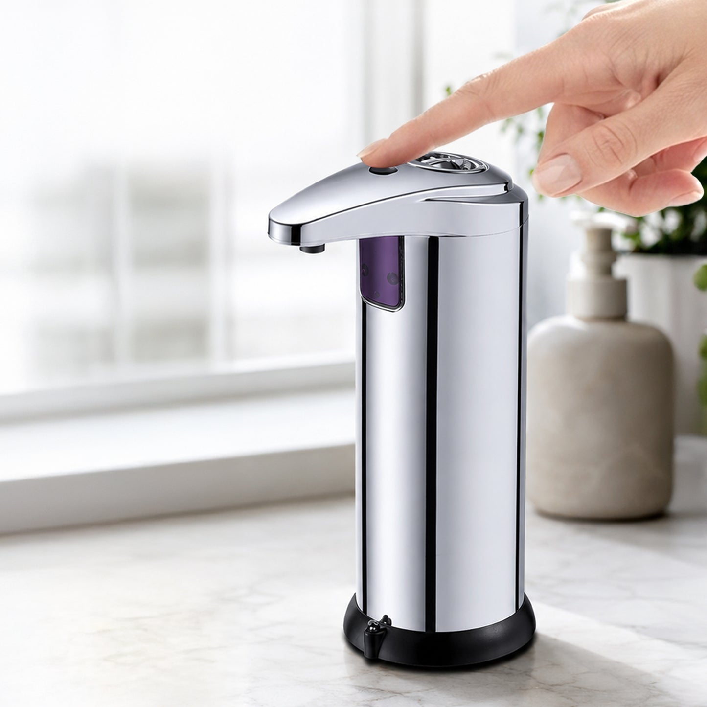 Cheer Collection Touchless Soap Dispenser with Waterproof Base and Automatic Sensor, Stainless Steel Dish Soap Dispenser for Kitchen or Bathroom