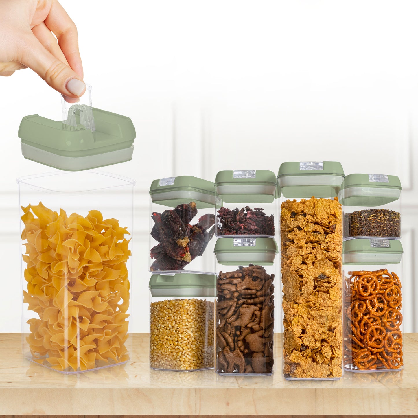 Cheer Collection Set of 7 Airtight Food Storage Containers plus Dry Erase Marker and Label - Multiple Colors Available