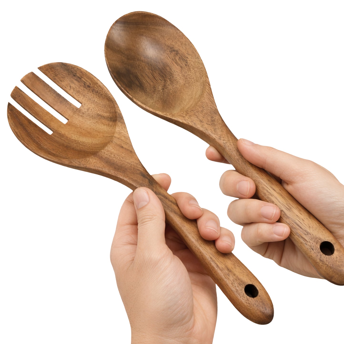 Cheer Collection Teak Wood Salad Spoon and Fork Set for Mixing and Serving