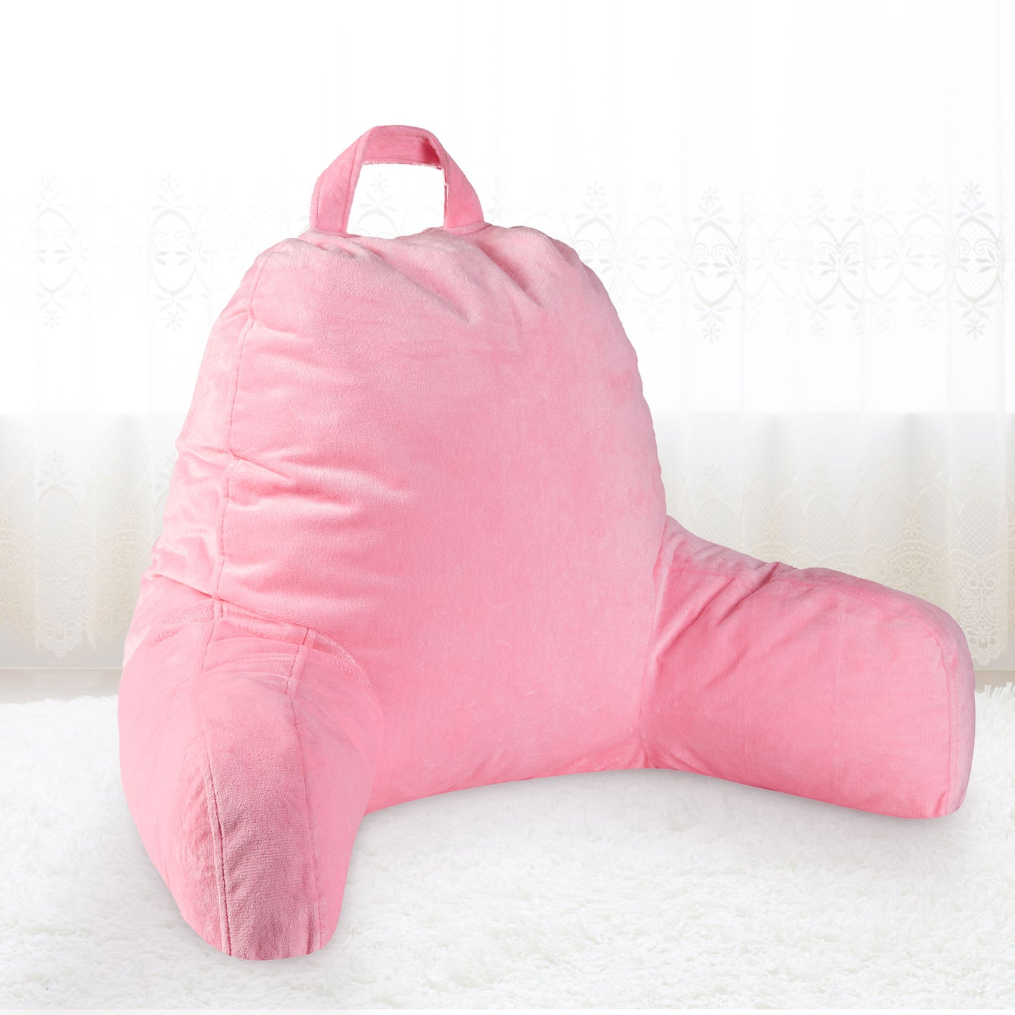 Cheer Collection Kids Size Reading and Gaming Pillow with Armrest - Plush Fiber Filled Backrest Pillow