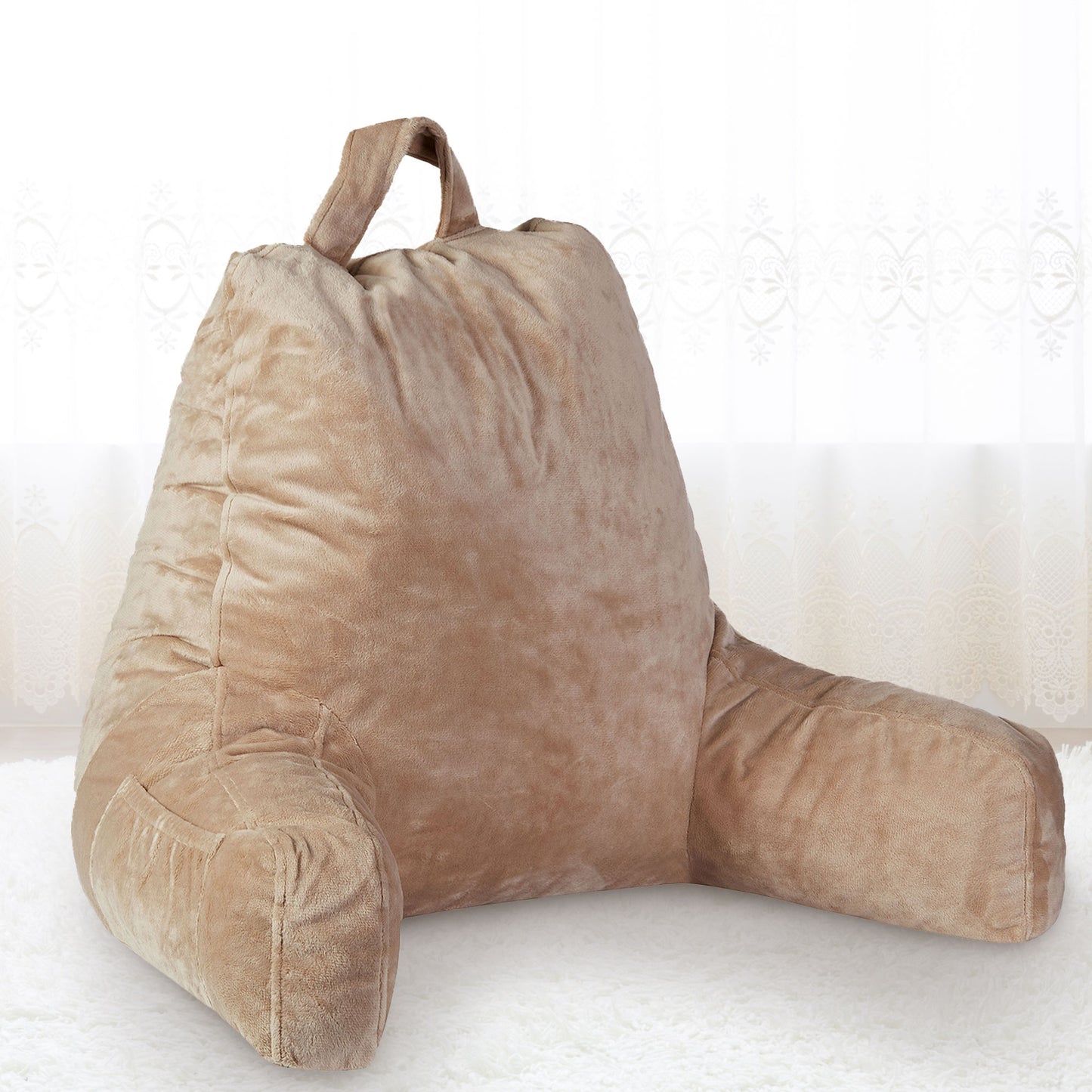 Cheer Collection Kids Size Reading and Gaming Pillow with Armrest - Plush Fiber Filled Backrest Pillow