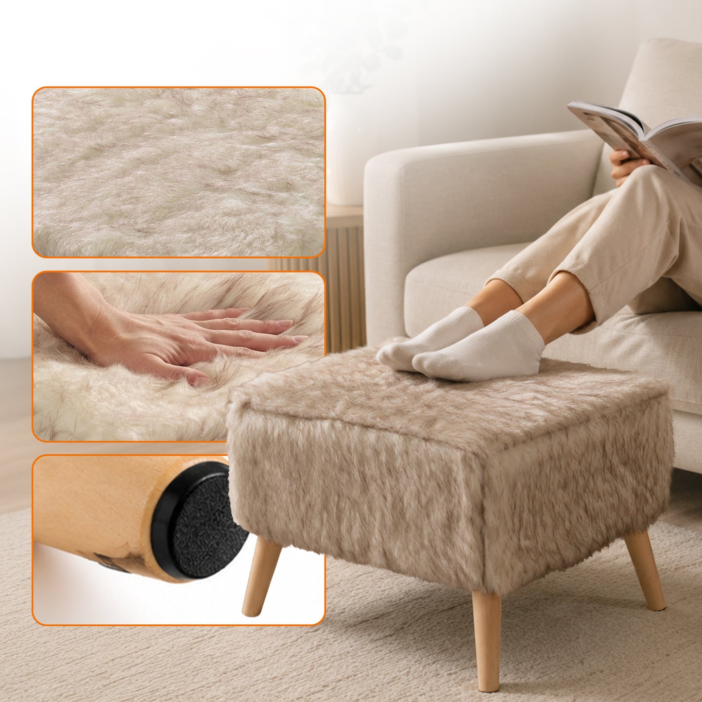 Cheer Collection Faux Fur Wood Leg Stool