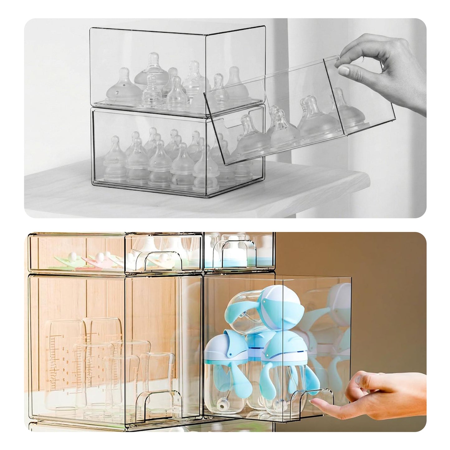 Cheer Collection Clear Stackable Storage Drawer Organizers, Set of 6