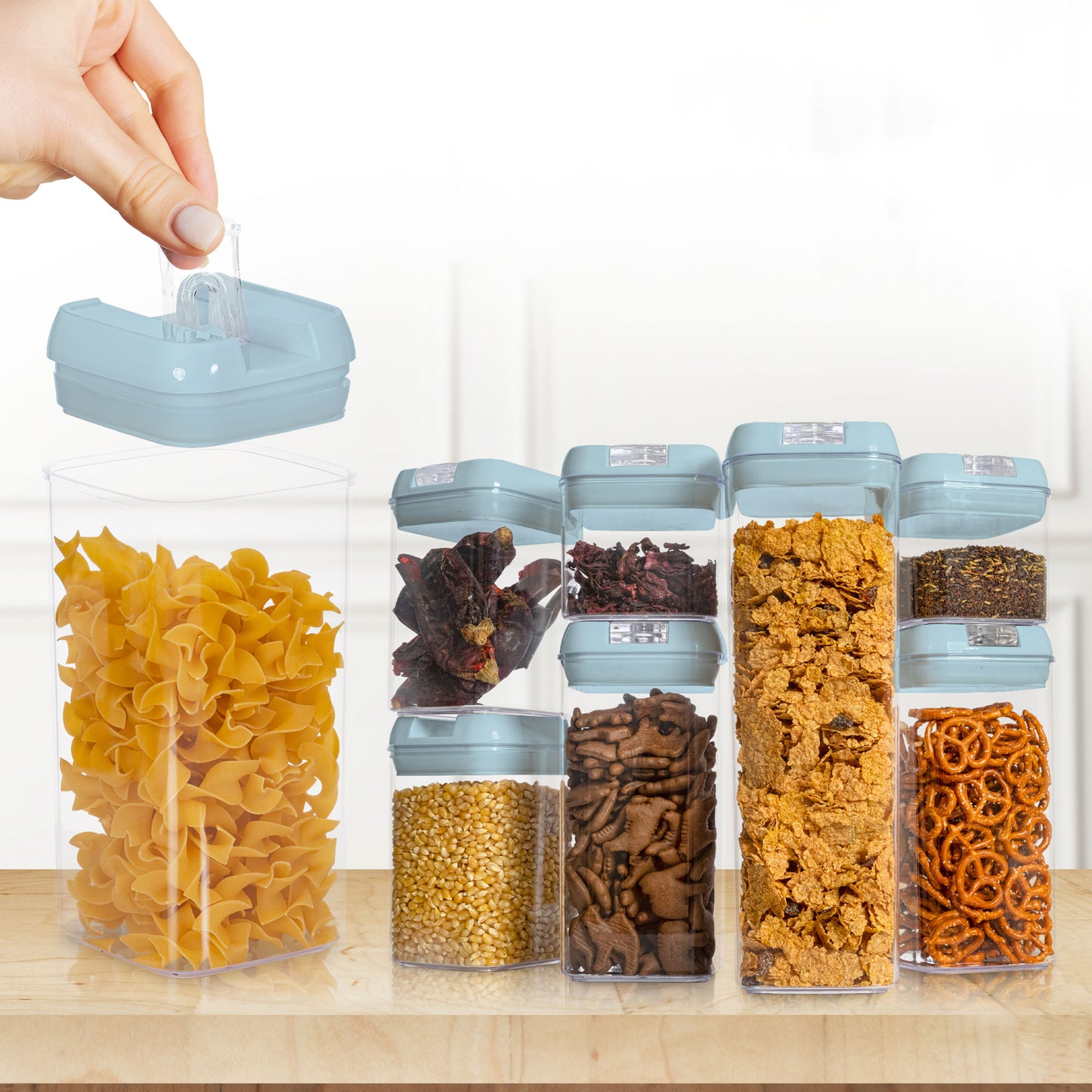 Cheer Collection Set of 7 Airtight Food Storage Containers plus Dry Erase Marker and Label - Multiple Colors Available