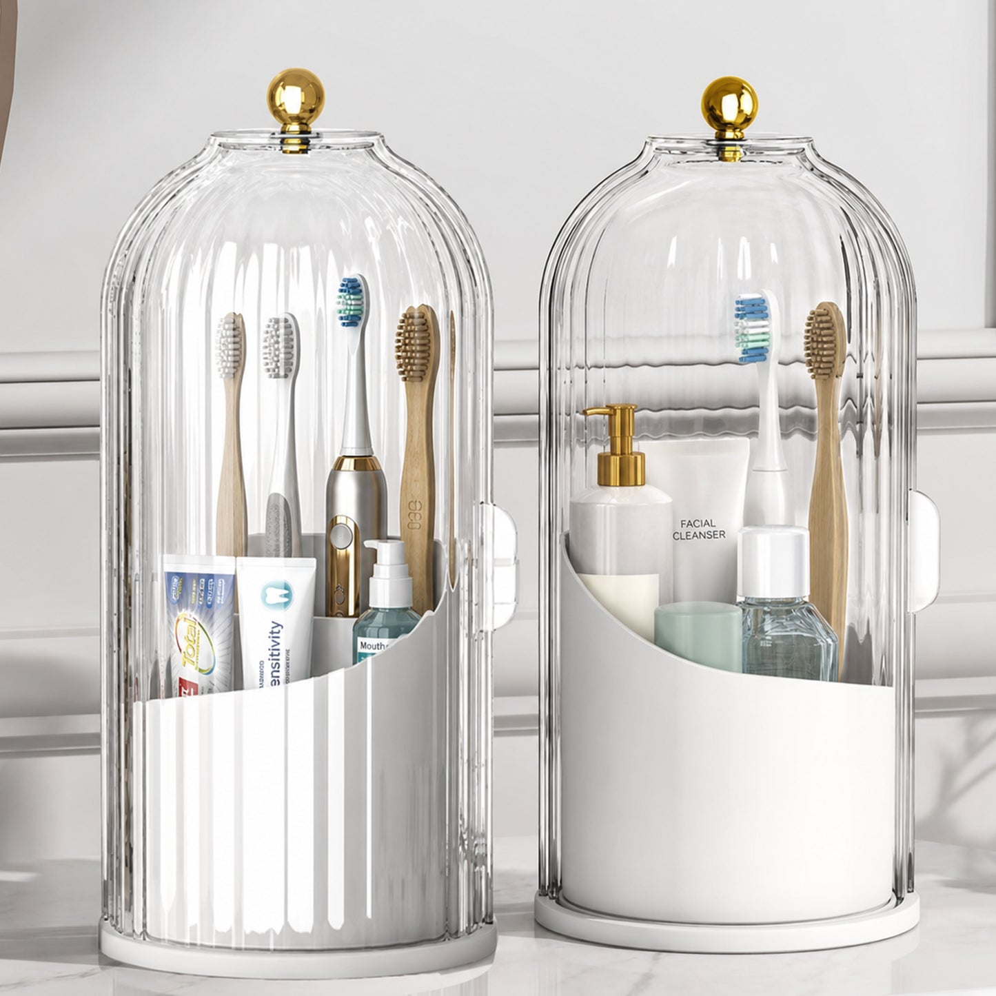 Cheer Collection Rotating Covered Toothbrush & Bathroom Counter Organizer