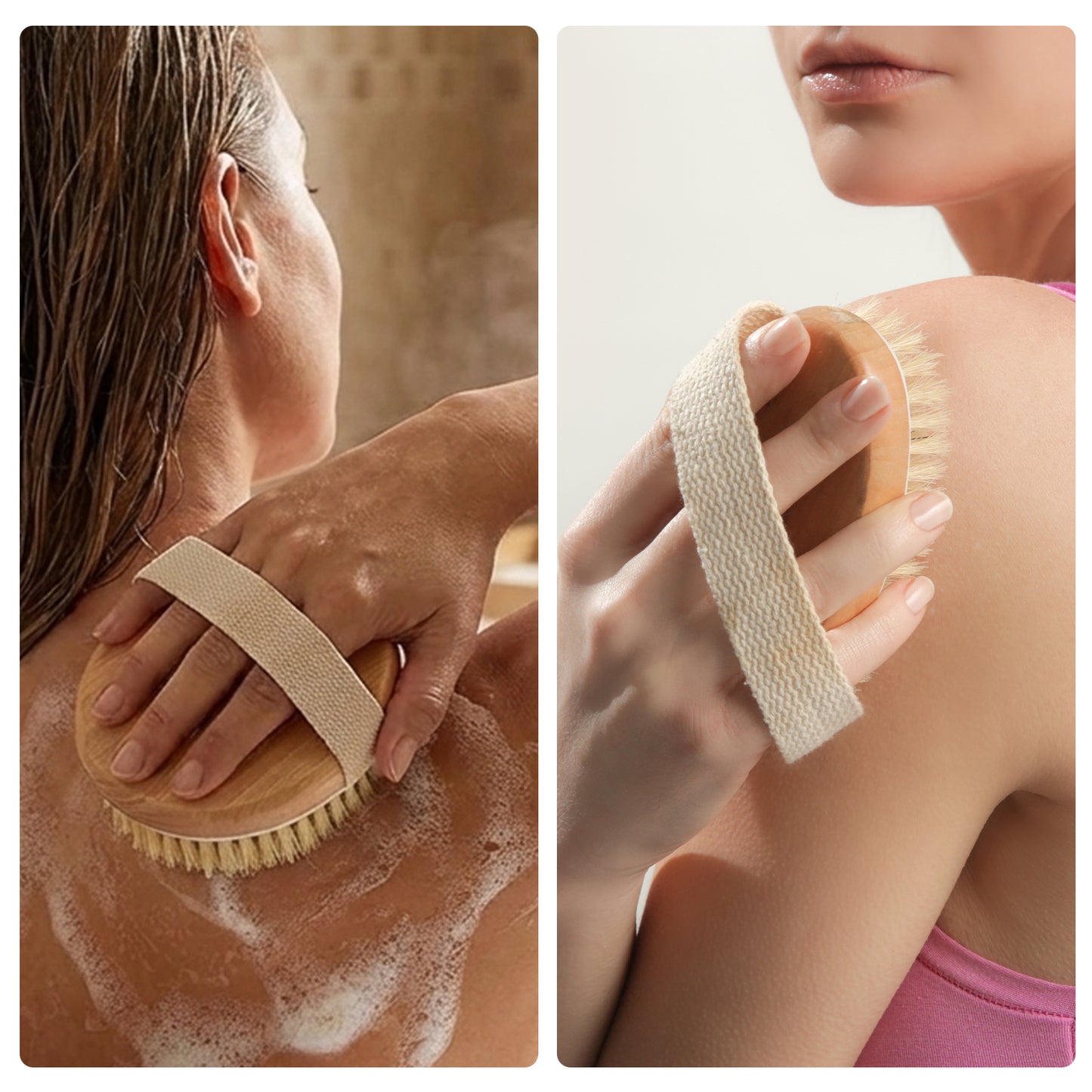 Cheer Collection Natural Bristle Exfoliating Body Brush Set for Daily Care with Comfort Grip