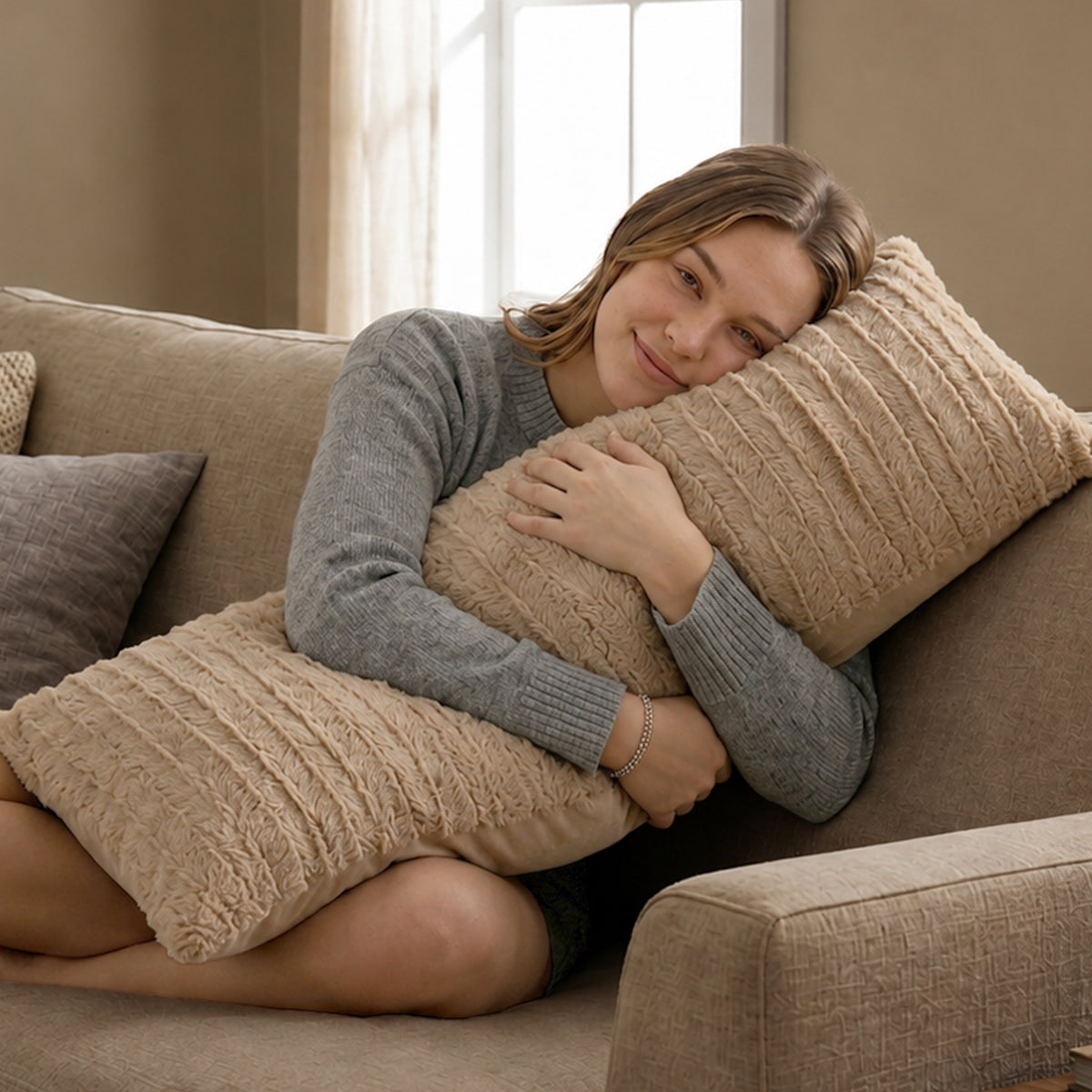 Cheer Collection Faux Fur Throw Pillow - 18" x 40" Long Decorative Body Pillow for Bed or Couch
