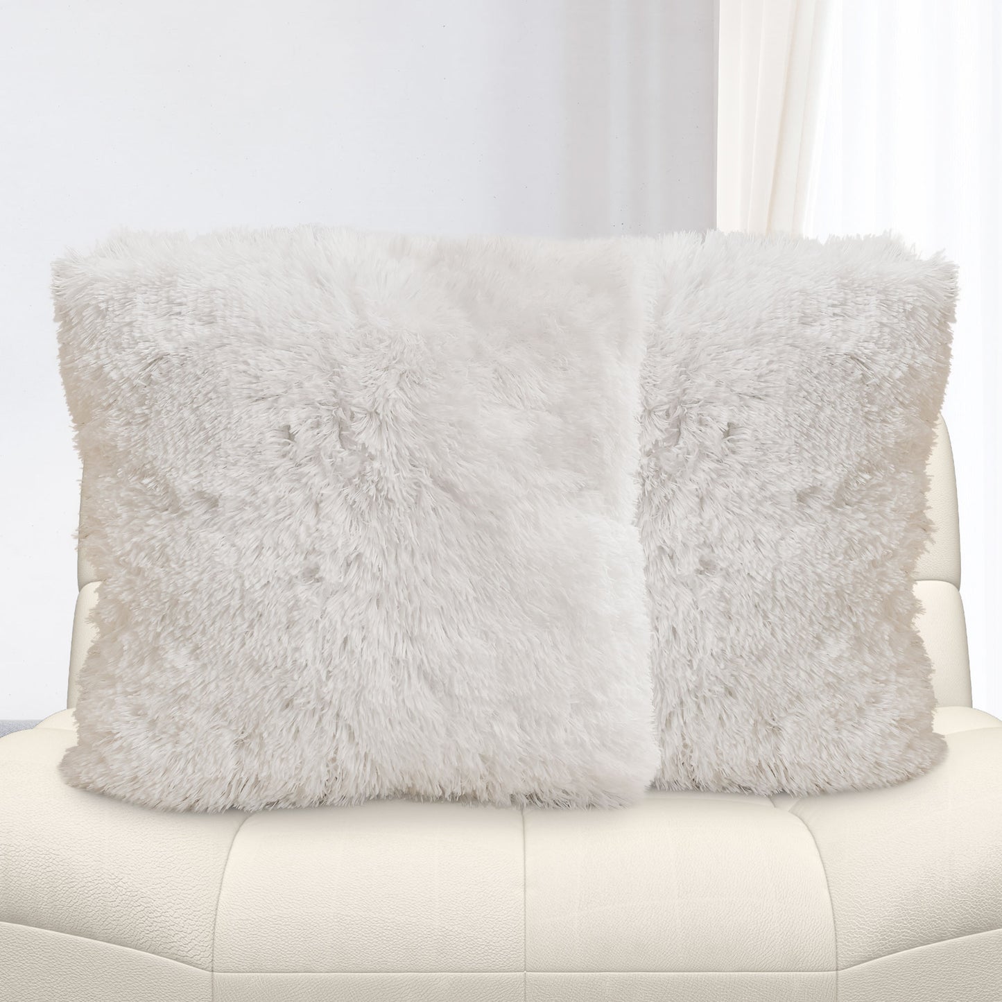 Cheer Collection Shaggy Long Hair Throw Pillows - Super Soft and Plush Faux Fur Accent Pillows - 20 x 20 inches - Set of 2