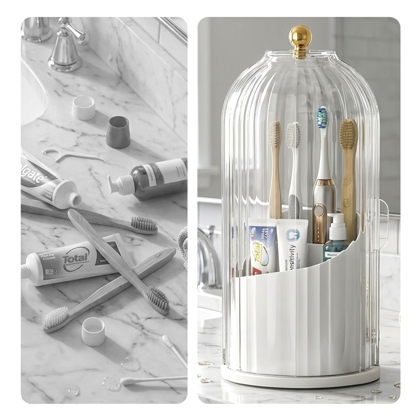 Cheer Collection Rotating Covered Toothbrush & Bathroom Counter Organizer