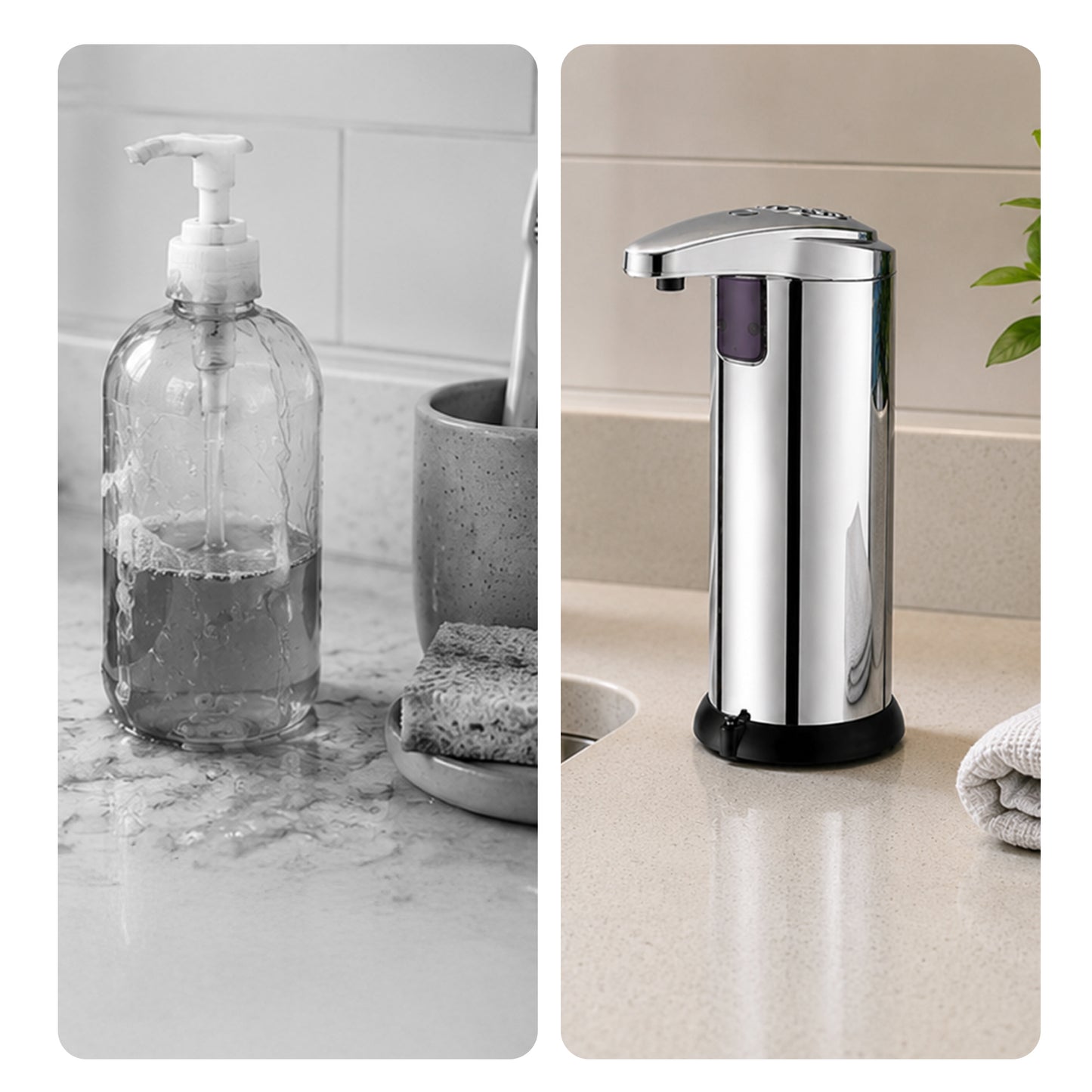 Cheer Collection Touchless Soap Dispenser with Waterproof Base and Automatic Sensor, Stainless Steel Dish Soap Dispenser for Kitchen or Bathroom