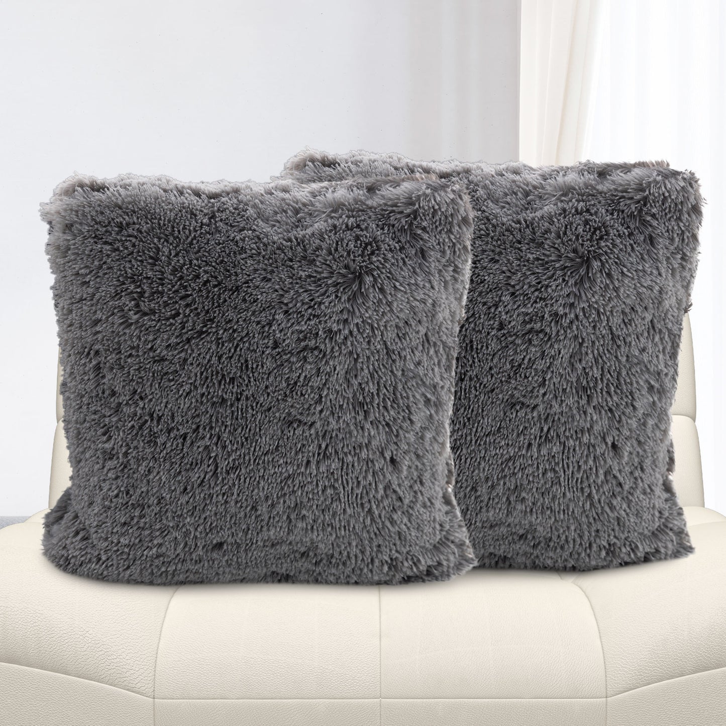 Cheer Collection Shaggy Long Hair Throw Pillows - Super Soft and Plush Faux Fur Accent Pillows - 20 x 20 inches - Set of 2