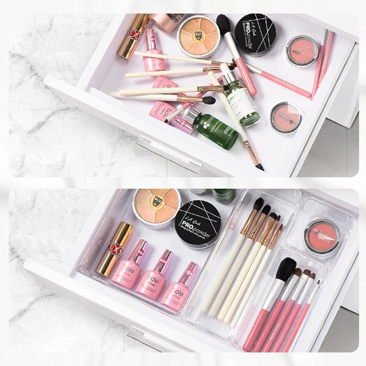 Cheer Collection 25 Piece Clear Plastic Drawer Organizer Set for Makeup, Office, Kitchen & Vanity