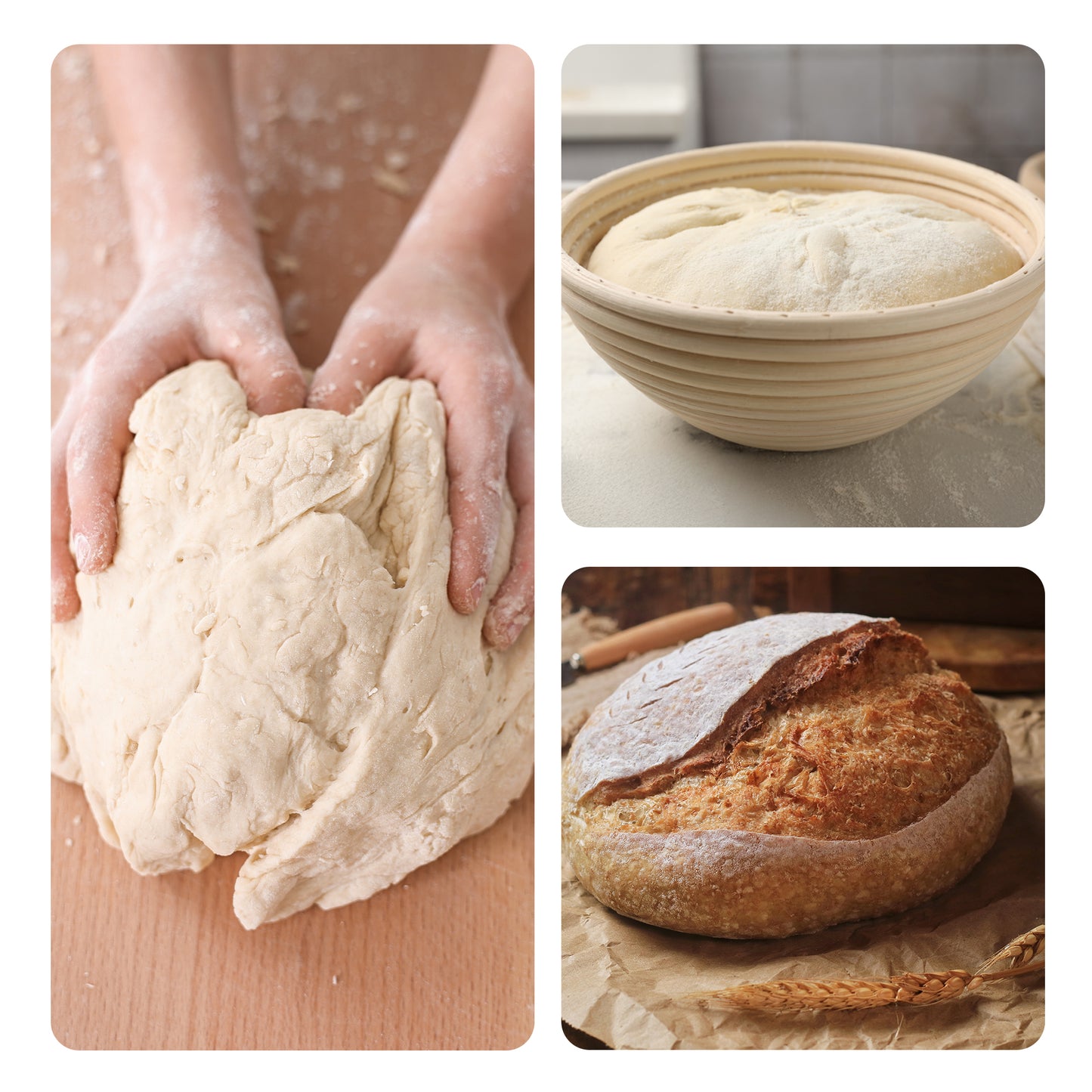 Cheer Collection Artisan Sourdough Banneton Proofing Basket with Linen Liner, Set of 2