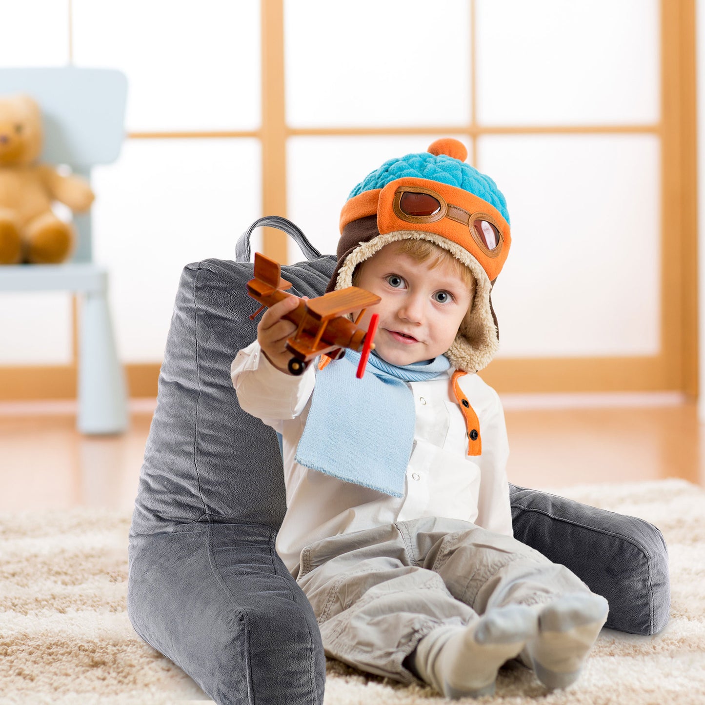 Cheer Collection Kids Size Reading Pillow with Arms for Sitting Up in Bed