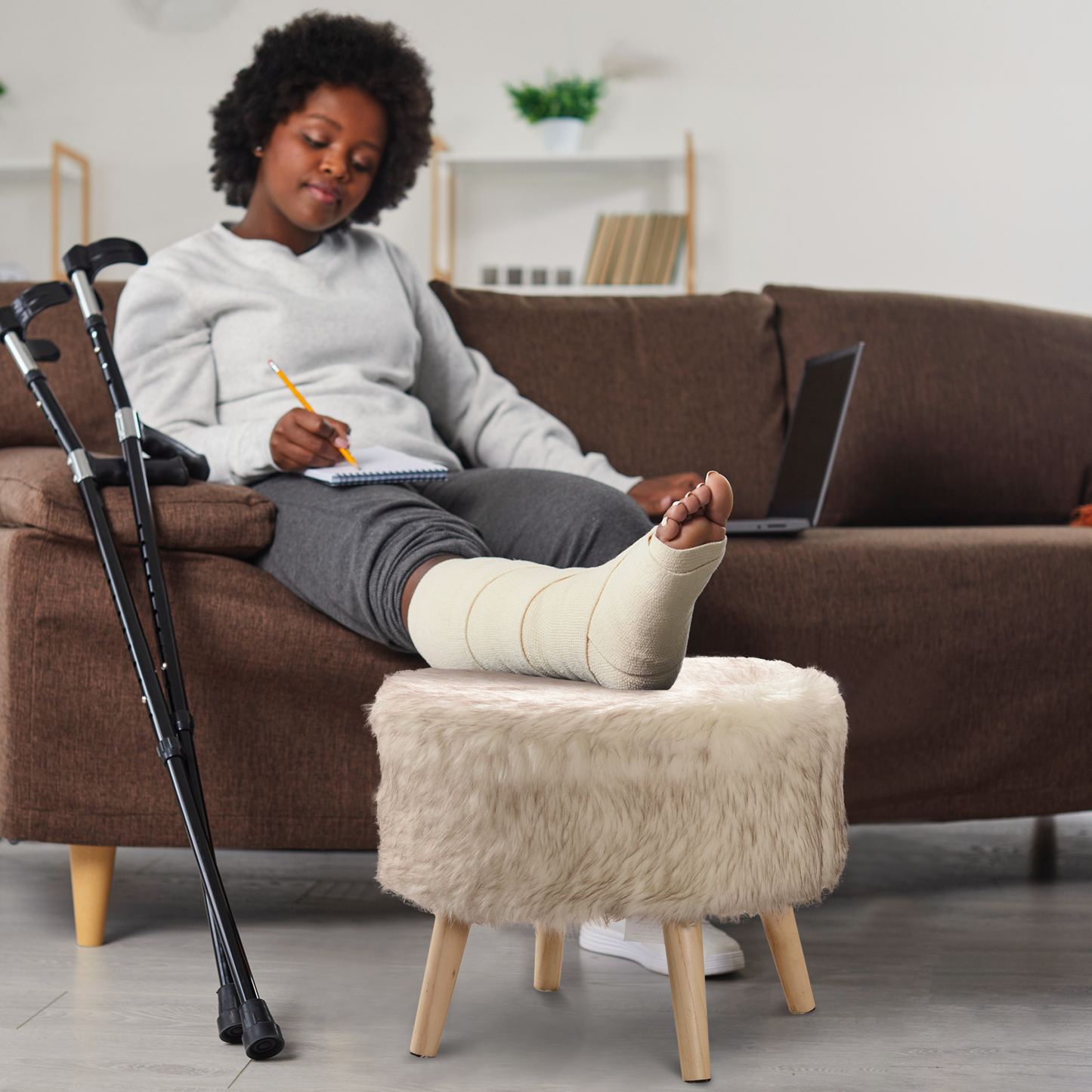 Cheer Collection Faux Fur Wood Leg Stool