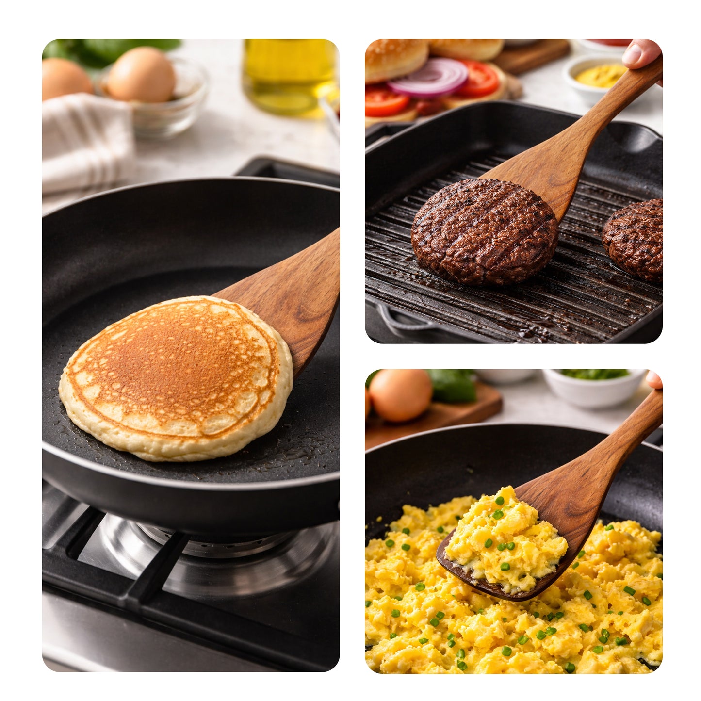 Cheer Collection Teak Wood Frying Spatula for Nonstick Pans with Wide Flat Turning Head