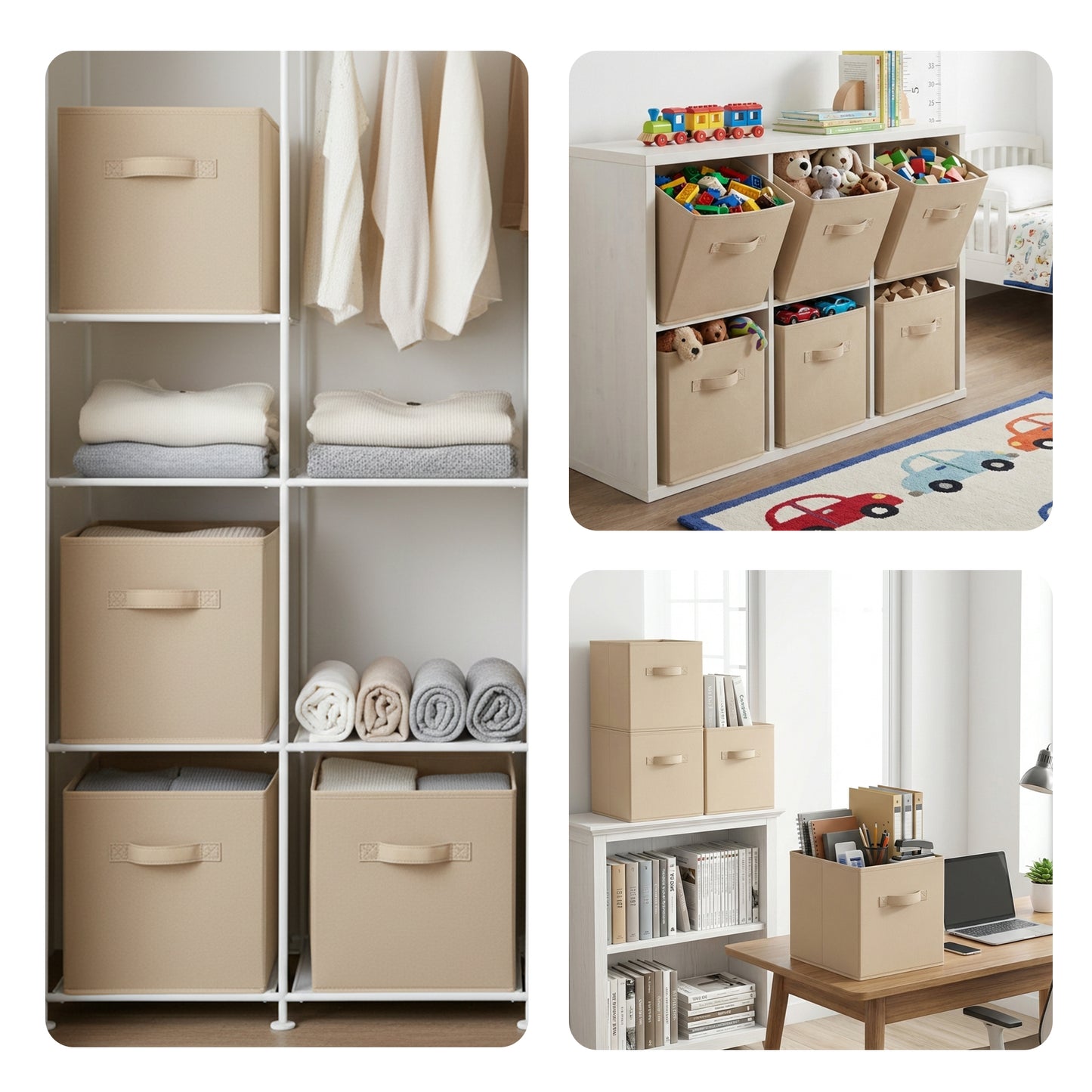 Cheer Collection Fabric Storage Cubes with Handles 6 Pack Collapsible Shelf Organizer Bins