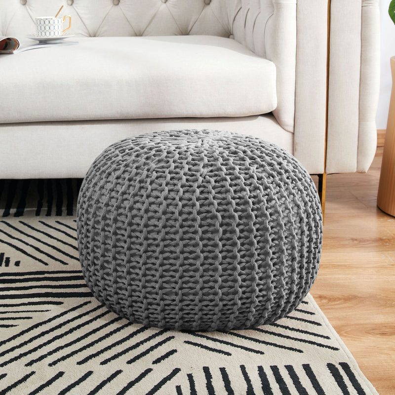 Cheer Collection 18" Round Pouf Ottoman - Chunky Hand-Knit Decorative and Comfortable Foot Rest