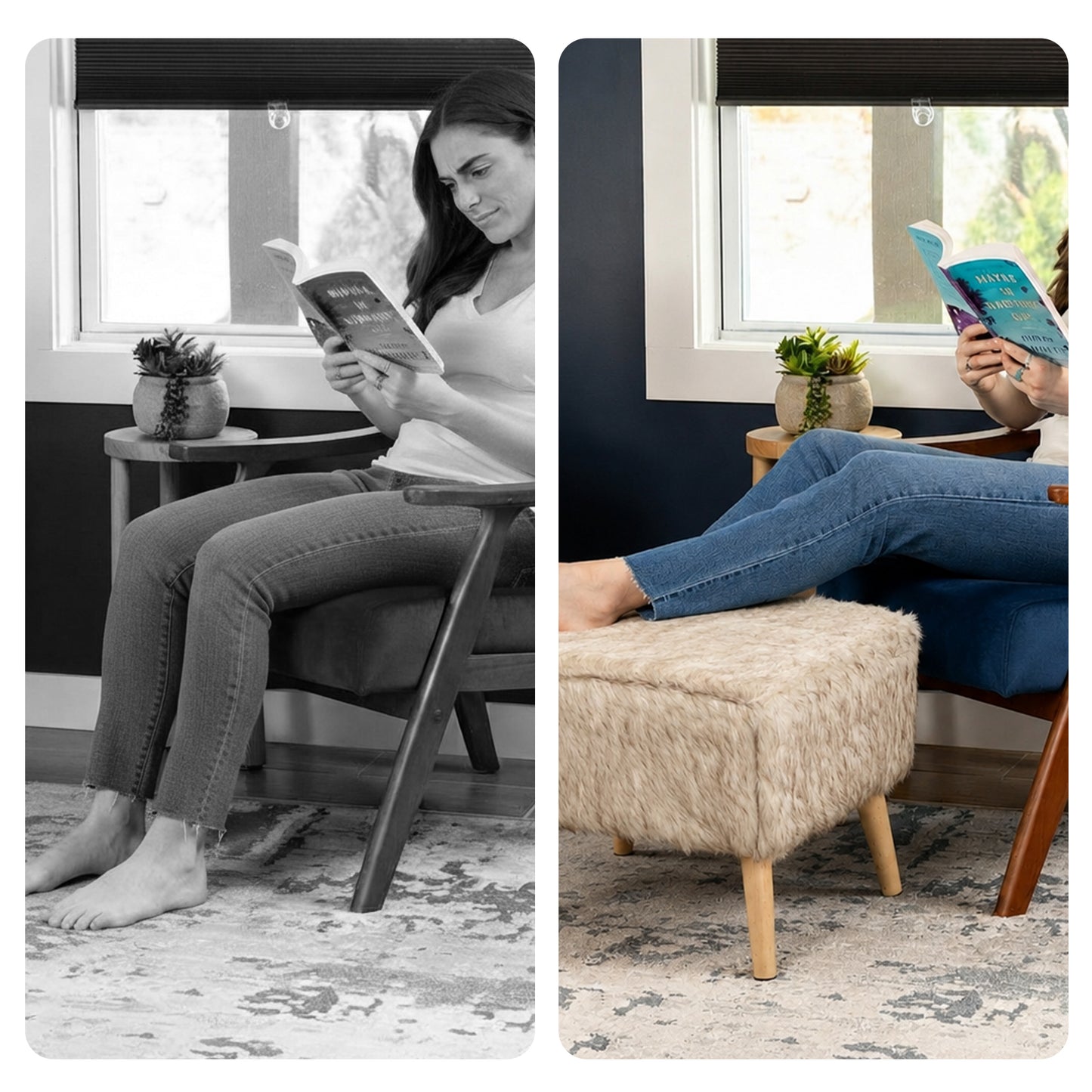 Cheer Collection Faux Fur Wood Leg Stool