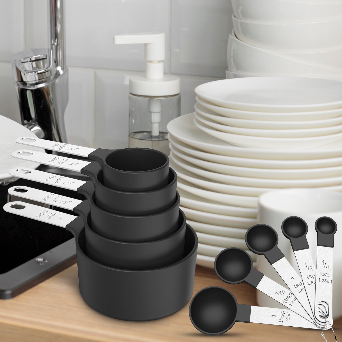 Cheer Collection Measuring Cups and Spoons Set Ten Piece Kitchen Essentials for Accurate Cooking and Baking