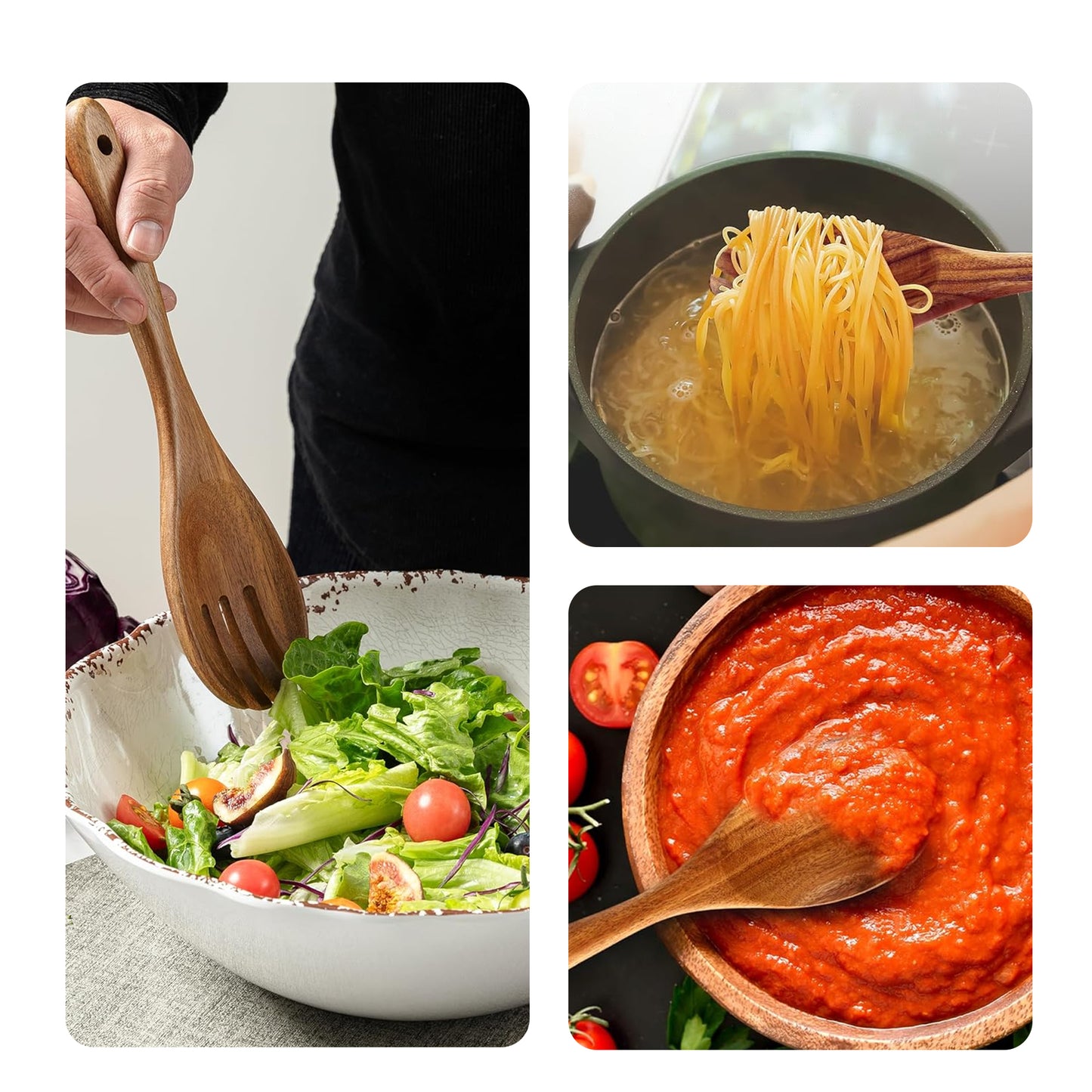 Cheer Collection Teak Wood Salad Spoon and Fork Set for Mixing and Serving