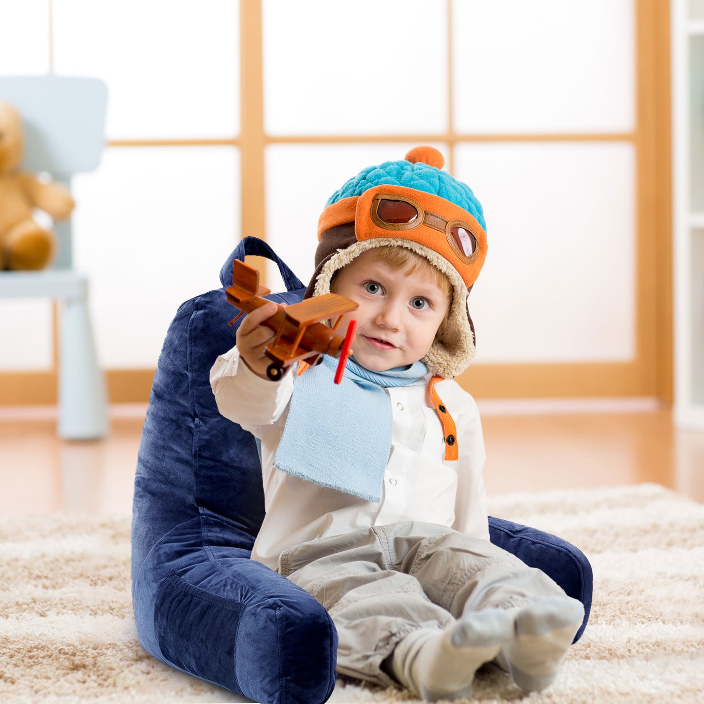 Cheer Collection Kids Size Reading Pillow with Arms for Sitting Up in Bed