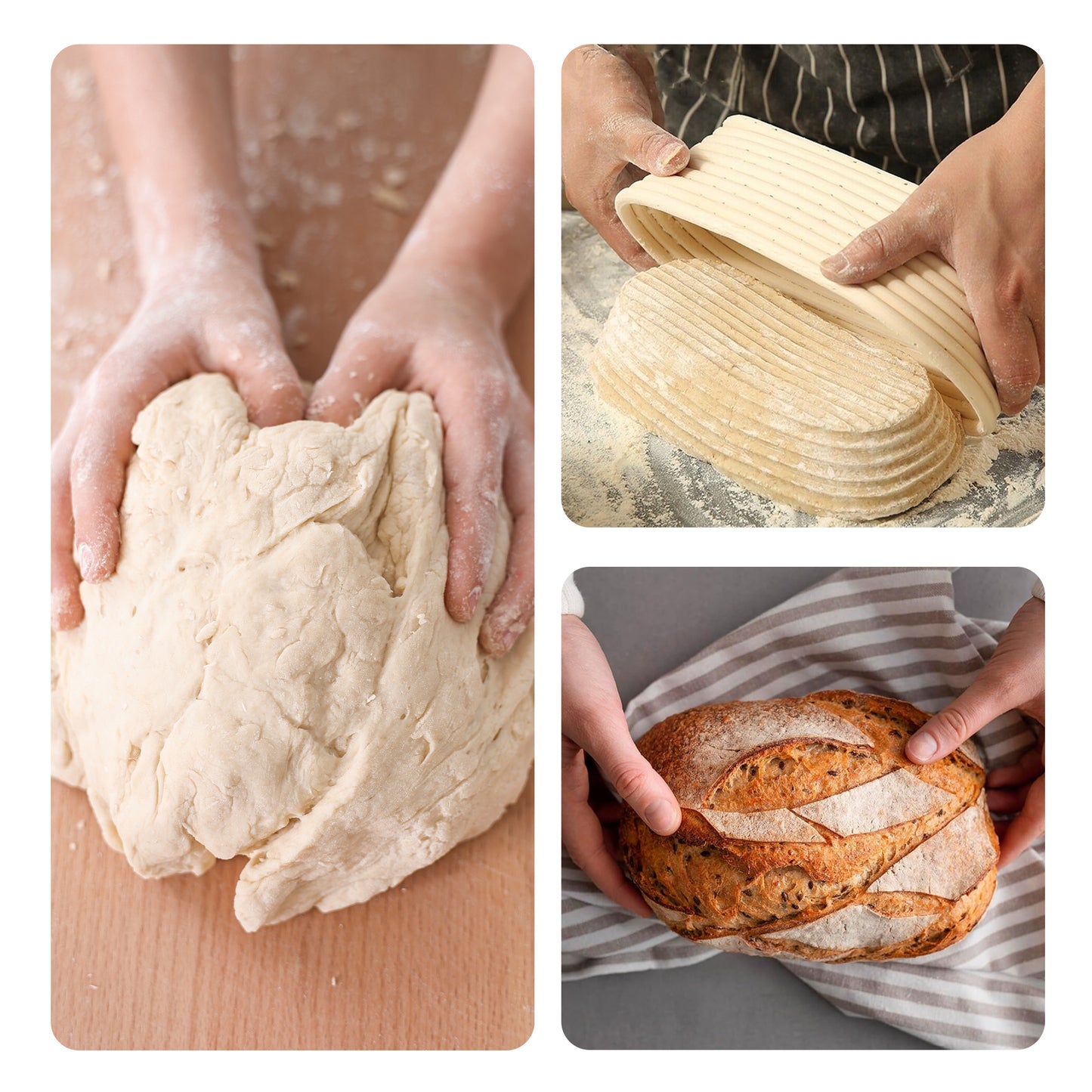 Cheer Collection Artisan Sourdough Banneton Proofing Basket with Linen Liner, Set of 2