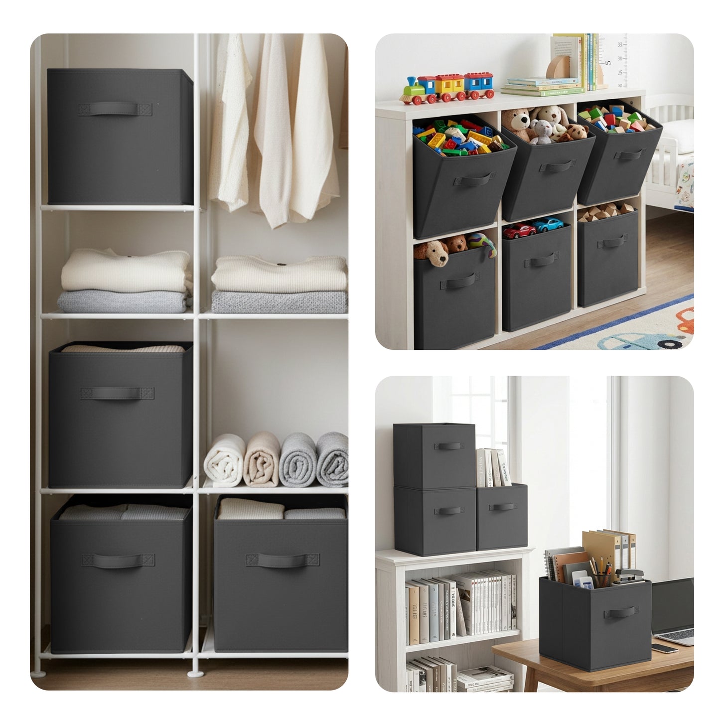 Cheer Collection Fabric Storage Cubes with Handles 6 Pack Collapsible Shelf Organizer Bins