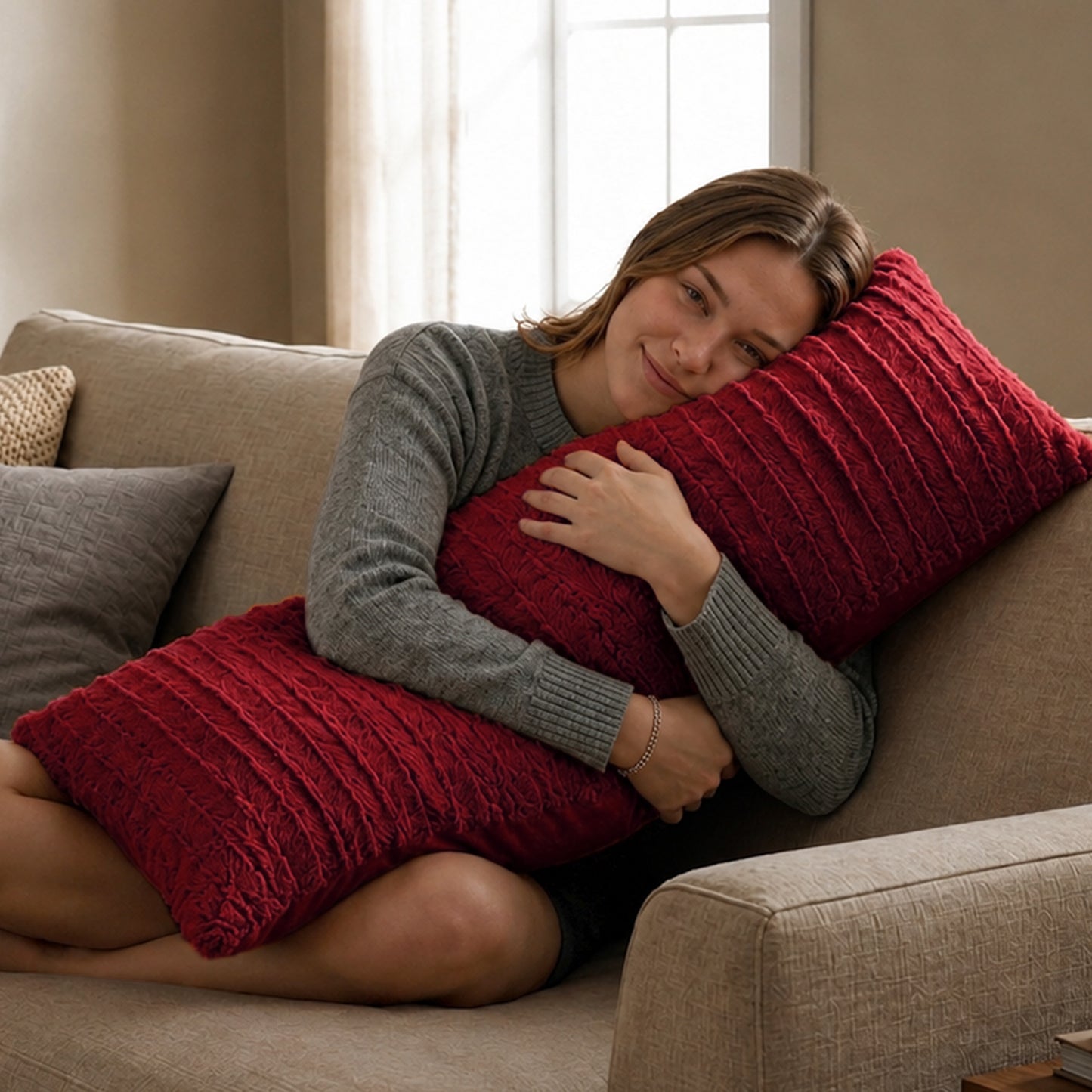 Cheer Collection Faux Fur Throw Pillow - 18" x 40" Long Decorative Body Pillow for Bed or Couch