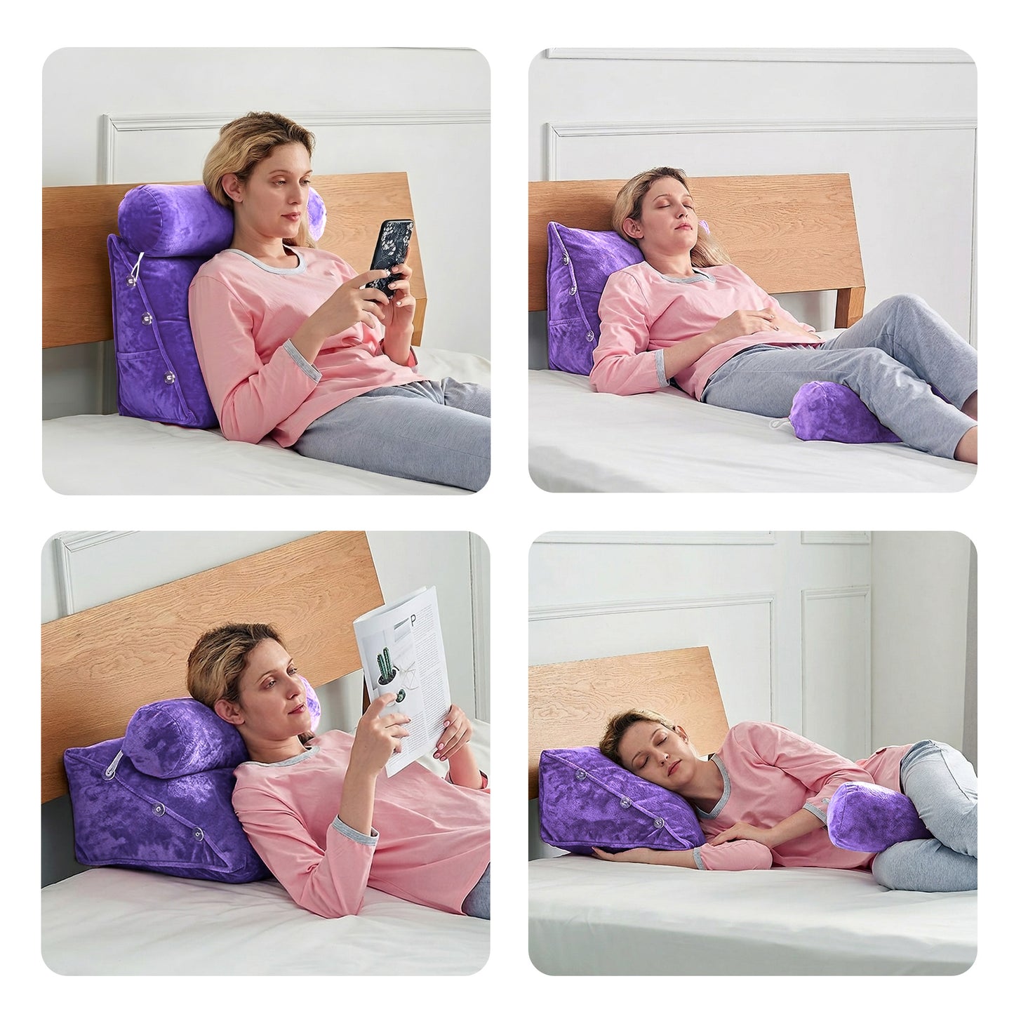 Cheer Collection Wedge Shaped Back Support Pillow and Bed Rest Cushion for Reading, Gaming, Watching - with Adjustable Neck Pillow