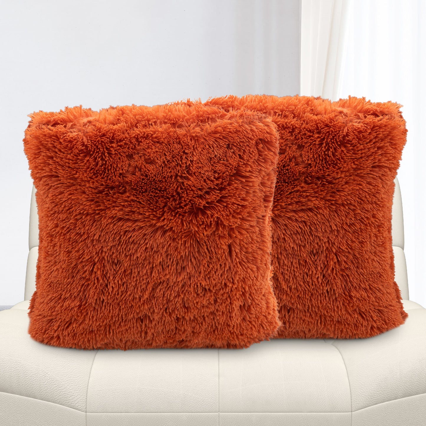 Cheer Collection Shaggy Long Hair Throw Pillows - Super Soft and Plush Faux Fur Accent Pillows - 20 x 20 inches - Set of 2