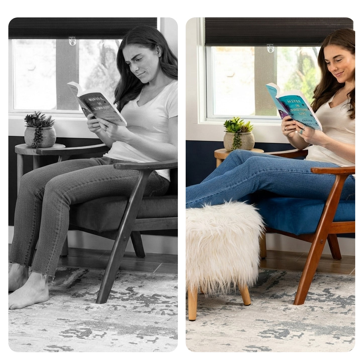 Cheer Collection Faux Fur Wood Leg Stool, White