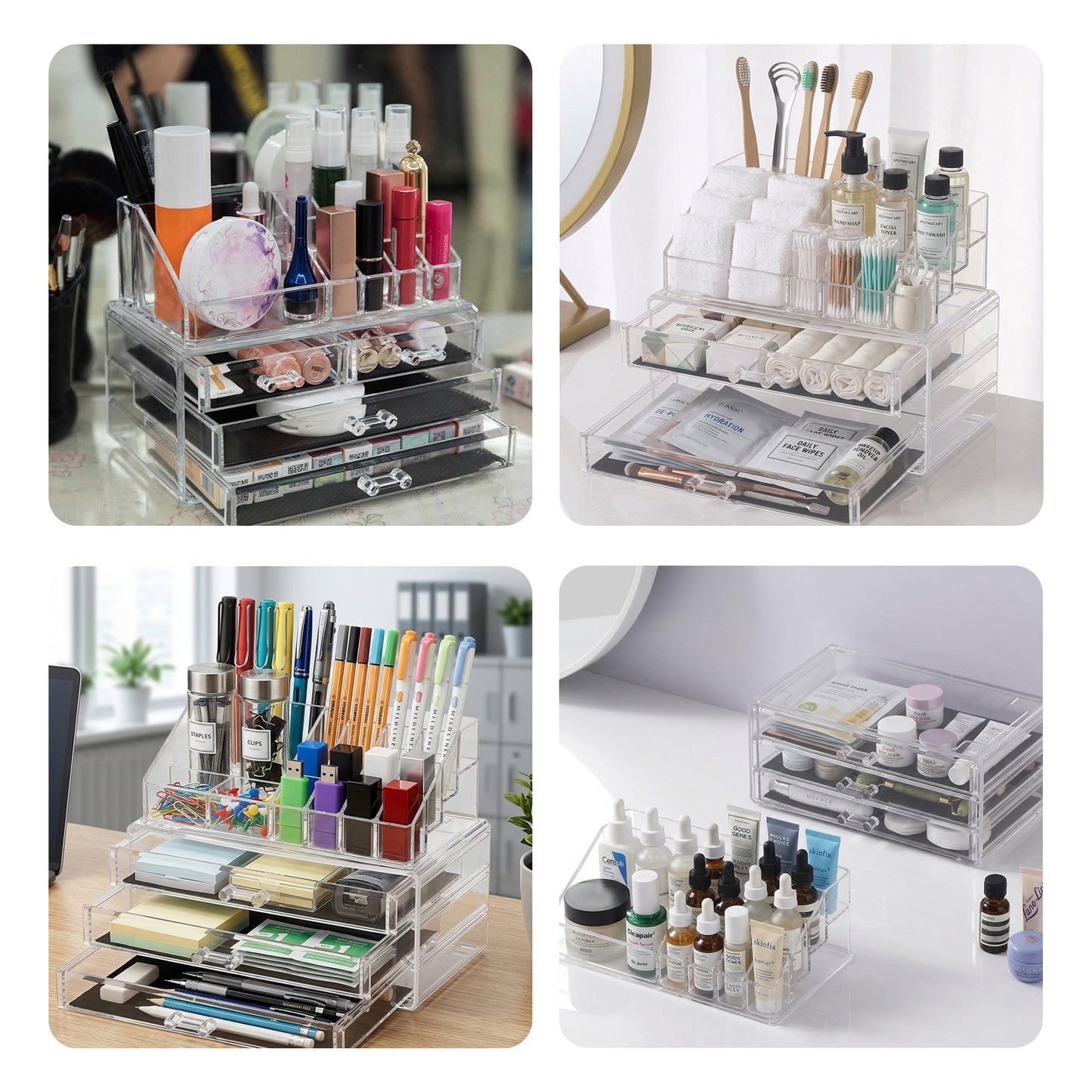 Cheer Collection Clear Makeup Organizer with 4 Drawers & 16 Compartments