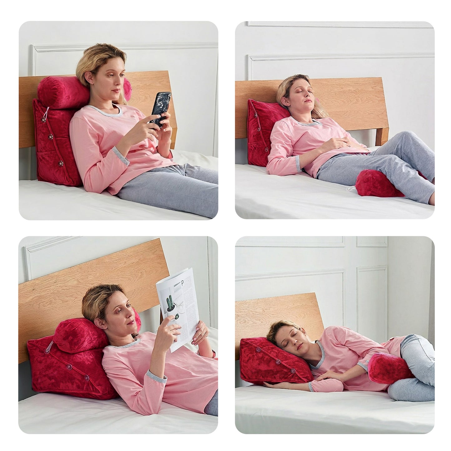 Cheer Collection Wedge Shaped Back Support Pillow and Bed Rest Cushion for Reading, Gaming, Watching - with Adjustable Neck Pillow
